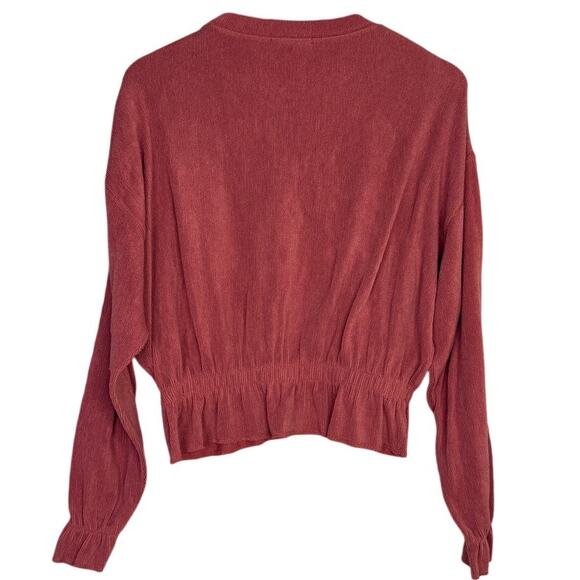 Zara Ruffle Gathered Top Elastic Waist Long Sleeve Stretch Sweater M Coral Pink - Picture 6 of 15